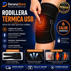 Rodillera Térmica Eléctrica Ajustable USB con 3 Niveles de Calor | Terapia de Calor para Rodilla y Articulaciones