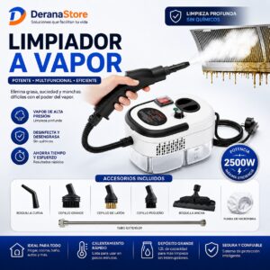 Limpiador a Vapor Multiusos 2500W para Hogar, Cocina, Baño y Auto