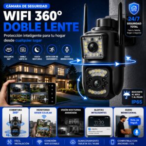 Cámara de Seguridad WiFi 360° Doble Lente PTZ V28