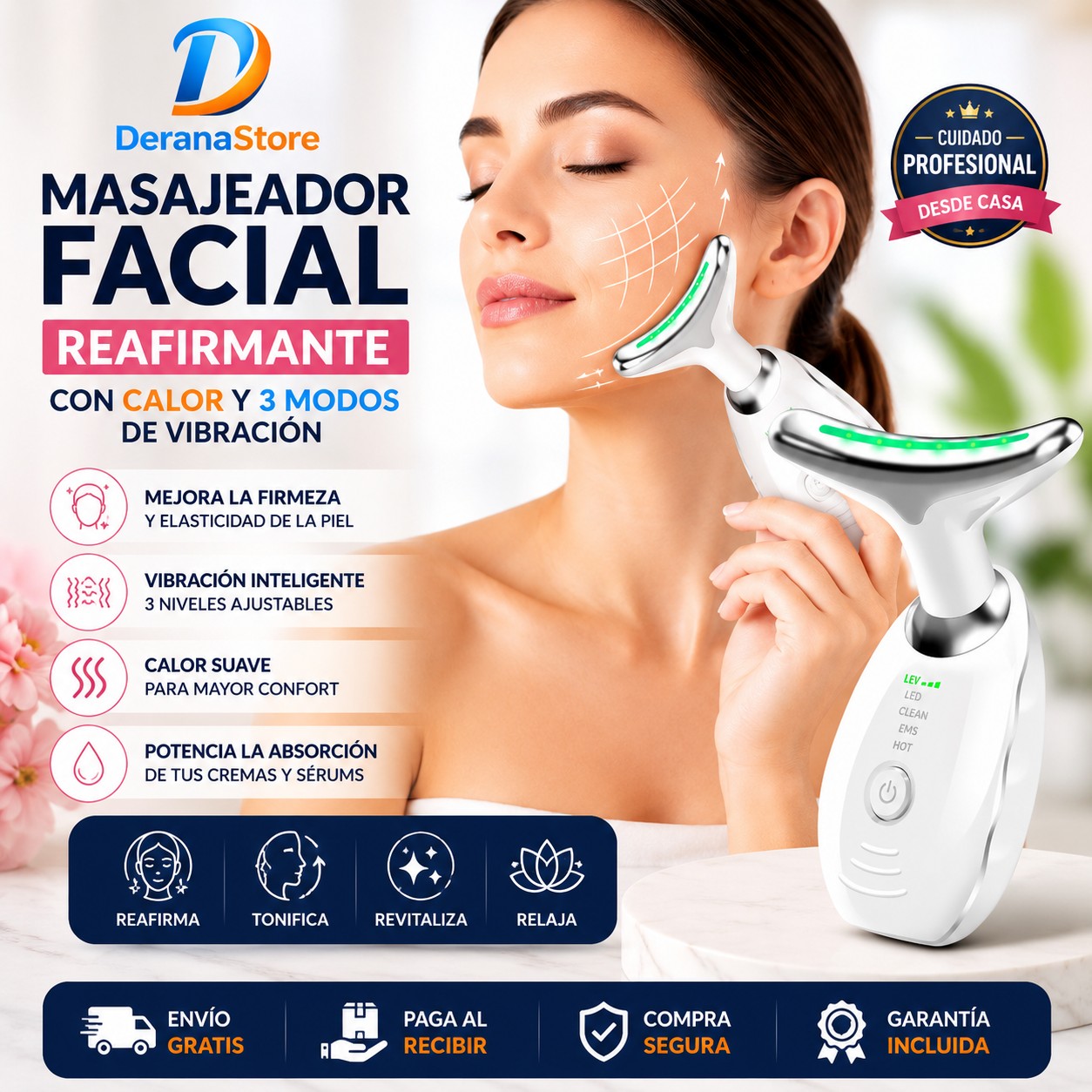 Masajeador EMS Facial Reafirmante con Calor