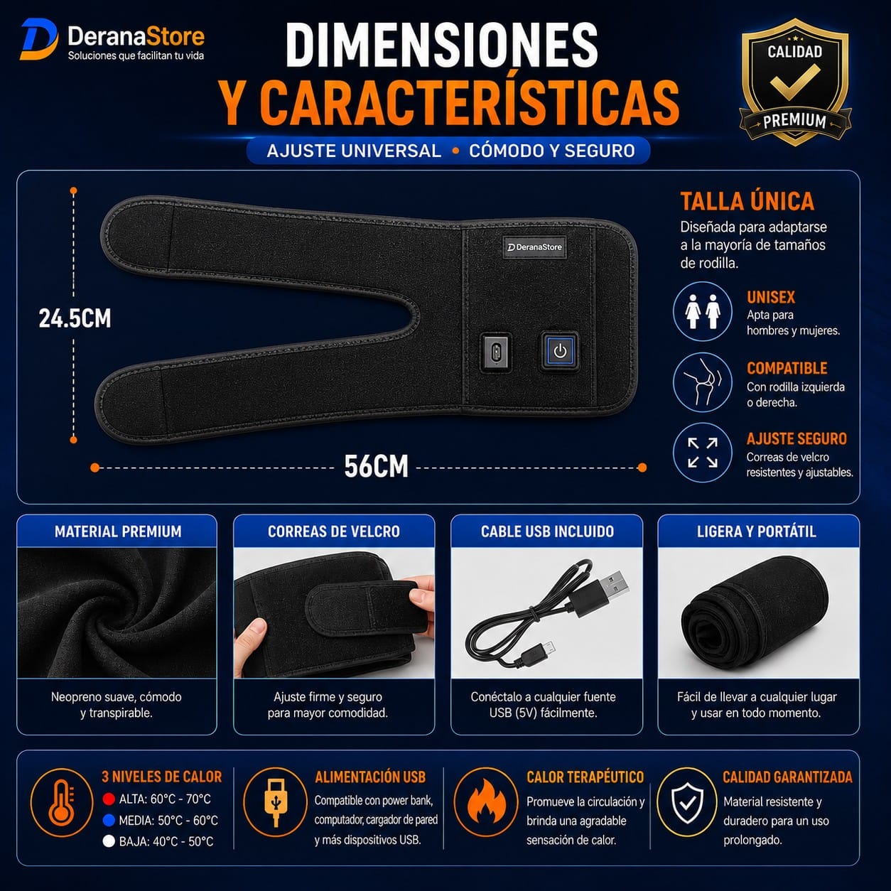 Rodillera Térmica Eléctrica Ajustable USB con 3 Niveles de Calor - Image 2