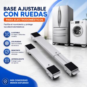 Base Ajustable con Ruedas para Nevera, Lavadora y Electrodomésticos Pesados