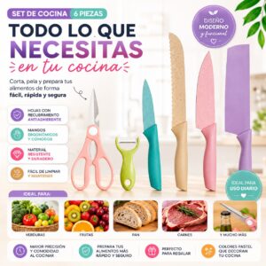 Set de Cuchillos de Cocina 6 Piezas con Recubrimiento Antiadherente